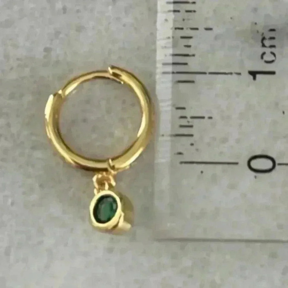 COPY - Gold Green Crystal Dangle Huggie Hoop Earrings - Picture 2 of 3